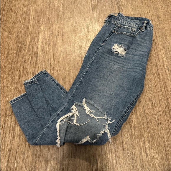 Forever 21 Blue Boyfriend Jeans Distressed Casual - Picture 1 of 4